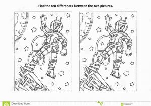 Space themed Coloring Pages Find the Differences Visual Puzzle and Coloring Page with