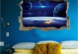 Space Wall Mural Stickers 2017 New 3d Planets Broken Wall Mural Space Landscape Wall Decorative Sticker Decal for Living Room Kids Room Home Decoration Vinyl Wall Art Quotes