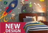 Space Wall Mural Stickers Space Wall Decal Rocket Ship Alien Planet Monkey astro
