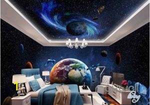 Space Wall Mural Wallpaper 3d Earth Planets Satellite Universe Entire Room Wallpaper