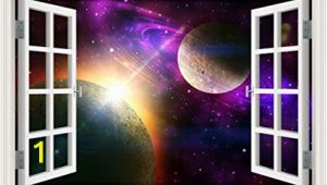 Space Wall Mural Wallpaper Peel & Stick Wall Murals Outer Space Galaxy Planet 3d Wall Srickers for Living Room Window View Removable Wallpaper Decals Home Decor Art 32×48 Inches