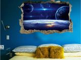 Space Wall Murals Uk 2017 New 3d Planets Broken Wall Mural Space Landscape Wall Decorative Sticker Decal for Living Room Kids Room Home Decoration Vinyl Wall Art Quotes