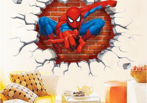 Spiderman Wall Mural Sticker 3d Printed Spiderman Wall Decor Kid S Room Stickers Halloween Christmas Decoration Eco Friendly Pvc Decals American Superhero Wall Removable Stickers