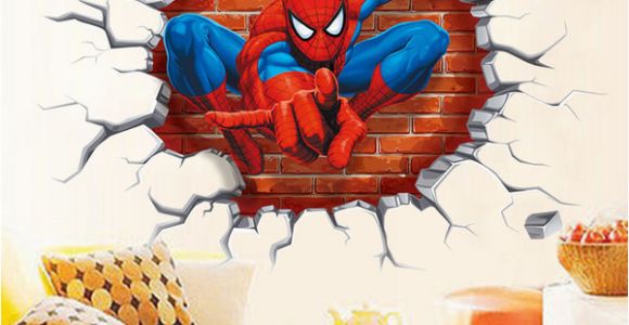 Spiderman Wall Mural Sticker 3d Printed Spiderman Wall Decor Kid S Room Stickers Halloween Christmas Decoration Eco Friendly Pvc Decals American Superhero Wall Removable Stickers