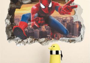 Spiderman Wall Mural Sticker Details About 3d Superhero Spiderman Mural Wall Decal