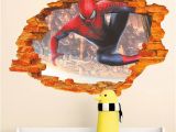 Spiderman Wall Murals Cartoon Hero Spiderman Through Wall Stickers for Kids Room Wall Art