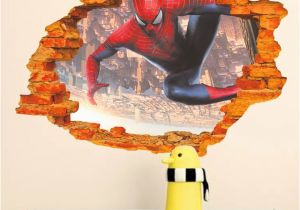 Spiderman Wall Murals Cartoon Hero Spiderman Through Wall Stickers for Kids Room Wall Art