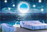 Starry Night Sky Murals Beibehang Water Moonlight Beautiful Night Starry Sky Tv Background