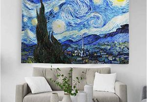 Starry Night Wall Mural Baccessor Vincent Van Gogh Tapestry Wall Hanging Starry Night Oil Painting Abstract Art Rustic Home Decor for Living Room Bedroom College Dorm