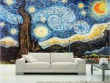 Starry Night Wall Mural Custom 3d Wallpaper Van Gogh Starry Sky Oil Painting Mural Wallpaper for Living Room European Wall Mural Home Decor Papel De Parede Hd