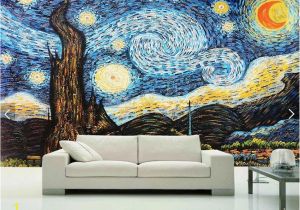 Starry Night Wall Mural Custom 3d Wallpaper Van Gogh Starry Sky Oil Painting Mural Wallpaper for Living Room European Wall Mural Home Decor Papel De Parede Hd