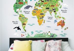 Stick On Murals for Walls Uk Zooarts Animals World Map Vinyl Mural Wall Sticker Decals