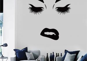Stick On Murals for Walls Vinyl Wall Decal Beauty Woman Face Eyes Lips Lashes Stickers Murals