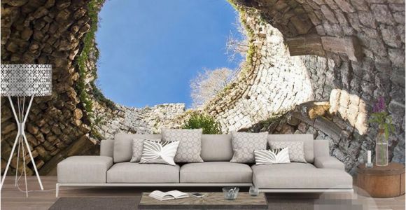 Stone Mural Designs the Hole Wall Mural Wallpaper 3 D Sitting Room the Bedroom Tv