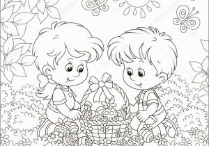 Sunny Bunnies Coloring Pages Little Children Decorated Easter Basket Painted Eggs Flowers