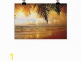 Sunset Wall Mural Painting Martindecor Ocean Light Luxury American Oil Painting Sunset On the Beach Of Caribbean Sea Waves Coast with Palm Tree Home and Everything 35"x24"