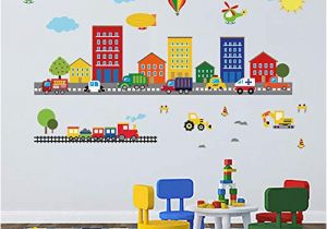 Super Car Wall Mural Decalmile Construction Kids Wall Stickers Cars Transportation Wall Decals Baby Nursery Childrens Bedroom Living Room Wall Decor