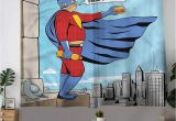 Super Hero Wall Mural Retro Grommet Window Curtain Superhero Fat Man with Burger