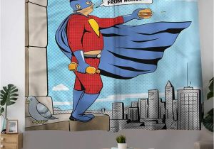 Super Hero Wall Mural Retro Grommet Window Curtain Superhero Fat Man with Burger