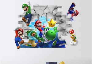 Super Mario Bros Wall Mural 3d Cartoon Super Mario Diy Wall Stickers Living Room Bedroom Wall Decal Classic Game Room for Room Home Decor Boys Gift Black