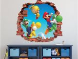 Super Mario Bros Wall Mural Mario Bros Wall Decal Super Mario World 3d Brick Smashed Decor Art Kids Luigi Sticker Vinyl Mural Custom Gift