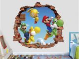 Super Mario Bros Wall Mural Mario Bros Wall Decal Super Mario World 3d Brick Smashed Decor Art Kids Luigi Sticker Vinyl Mural Custom Gift