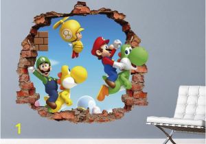 Super Mario Bros Wall Mural Mario Bros Wall Decal Super Mario World 3d Brick Smashed Decor Art Kids Luigi Sticker Vinyl Mural Custom Gift