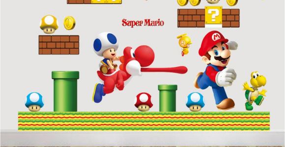 Super Mario Brothers Wall Murals Großhandel Heißer Verkauf Neue Cartoon Wandaufkleber Super Mario Bros Vinyl Removable Decals Kinder Kindergarten Freies Verschiffen Von Billshuiping