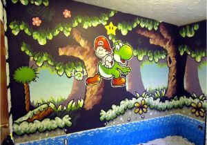 Super Mario Wall Mural A Bedroom Painted In A Yoshi S island Super Nintendo theme