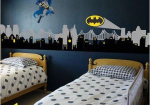 Superhero Cityscape Wall Mural City Skyline City Buildings with Supeheo Emblem Vinyl Wall