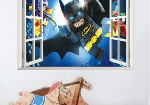 Superhero Wall Mural Stickers Cartoon Batman Wall Sticker for Kids Rooms 3d Window Wall Decal