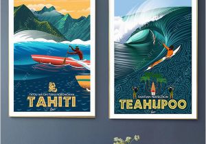 Surf Wall Mural Stickers 2019 Surfing at Tahiti Holiday Pop Art Travel Canvas Painting Vintage Wall Kraft Posters Coated Wall Sticker Home Decor Picture Gift From Candide