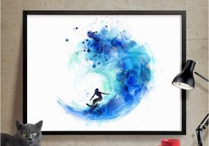 Surf Wall Mural Stickers Surf Art De L Aquarelle Surf Impression Peinture   L