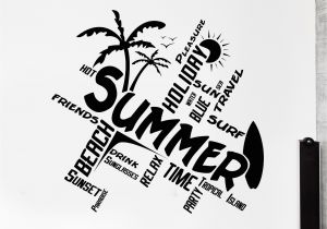 Surf Wall Mural Stickers Wall Vinyl Decal Quotes Word Cloud Summer Travel Beach Surf