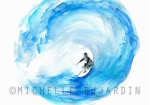 Surf Wave Wall Mural Surfer Watercolor Art Surf Painting Giclee Print Surf