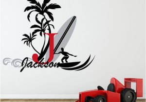 Surfboard Wall Murals Surfboard with Name Wall Decal Baby Palm Tree Vinyl Wall Decals Boy