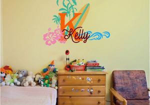 Surfboard Wall Murals Surfboard with Name Wall Decal Baby Palm Tree Vinyl Wall Decals
