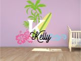 Surfboard Wall Murals Surfboard with Name Wall Decal Baby Palm Tree Vinyl Wall Decals