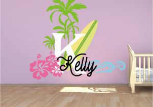 Surfboard Wall Murals Surfboard with Name Wall Decal Baby Palm Tree Vinyl Wall Decals