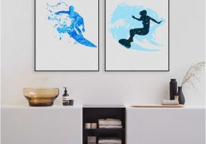 Surfing Wall Murals Watercolor Surfers Art Print and Poster Modern Abstract Surfing
