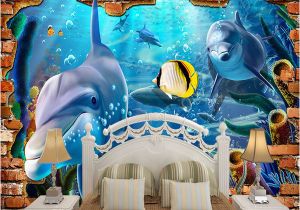 Swimming Pool Wall Murals 3d Space Ocean World In False Brick Wall Mural Wallpaper for Kids Bedroom Living Room Hotel Baby Infant Swimming Pool Wall Decor the Hd Wallpapers the