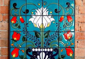 Talavera Tile Murals Mexican Talavera Style Floral Hand Glazed Ceramic Tile Mural