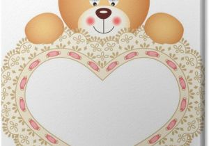 Tatty Teddy Wall Mural Teddy Bear Holding Embroidered Heart Canvas Print