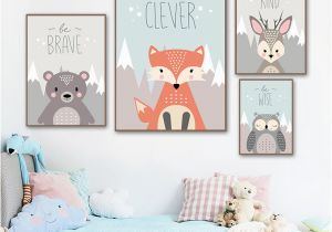 Teddy Bear Wall Mural 2019 Cartoon Bear Deer Owl Quotes Wall Art Canvas Painting nordic Posters and Prints Animal Wall Kids Room Bedroom Decor From Windomfac