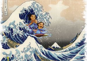 The Great Wave Off Kanagawa Wall Mural Lilo Stitch Surfing Great Wave Kanagawa T Shirt Uni Size