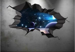 The Wall that Cracked Open Mural 3d Space Wall Decal Cracked Hole Space Galaxy Stars Full Colour Wall