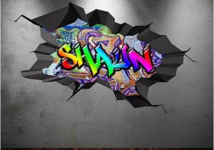 The Wall that Cracked Open Mural Personalised Name Full Colour Graffiti Wall Decals Cracked 3d Wall