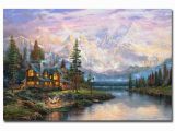 Thomas Kinkade Wall Murals Cathedral Mountain Lodge Thomas Kinkade Canvas Painting Print for