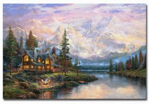 Thomas Kinkade Wall Murals Cathedral Mountain Lodge Thomas Kinkade Canvas Painting Print for