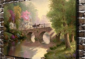 Thomas Kinkade Wall Murals Thomas Kinkade Hometown Bridge Scenery Canvas Prints Wall Art Oil